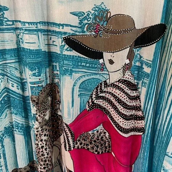 LP Rhinestone Studded Novelty Blouse XXL Woman Cheetah Building Ruched Stretch - Picture 5 of 15